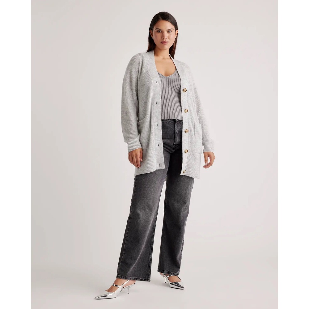 Quince Baby Alpaca-Wool Oversized Cardigan Light Grey XS ZJSA001 Long Sweater